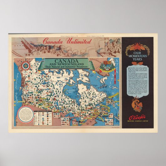 Kaart van Canada - Natuurlijke en industriële hulp Poster (Voorkant)