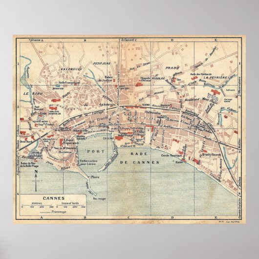  kaart van Cannes France (1921) Poster (Voorkant)