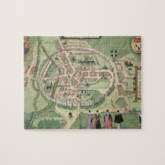 Kaart van Canterbury, van "Civitates Orbis Terraru Legpuzzel (Horizontaal)