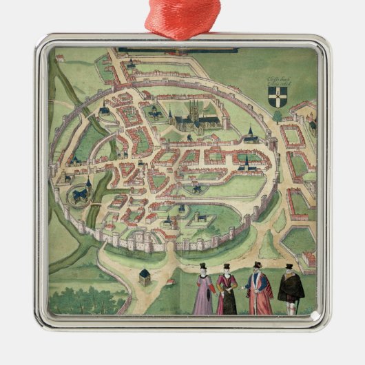 Kaart van Canterbury, van "Civitates Orbis Terraru Metalen Ornament (Voorkant)
