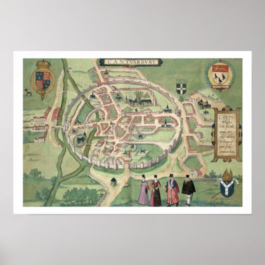 Kaart van Canterbury, van "Civitates Orbis Terraru Poster (Voorkant)