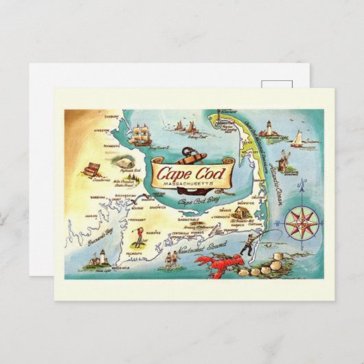 Kaart van Cape Cod Massachusetts (Voorkant / Achterkant)