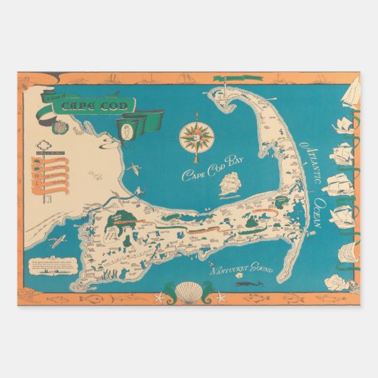 kaart van Cape Cod uit de jaren 1940 Inpakpapier Vel (Voorkant)