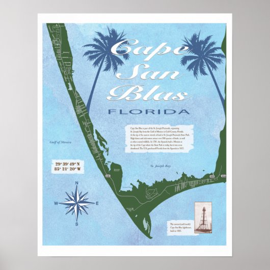 Kaart van Cape San Blas Florida Poster (Voorkant)