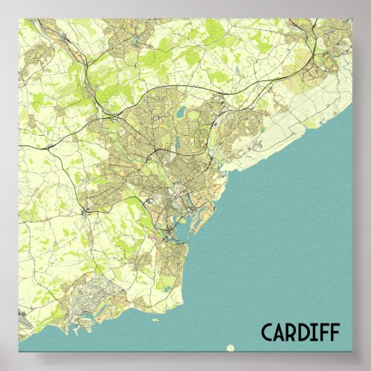 Kaart van Cardiff Poster (Voorkant)