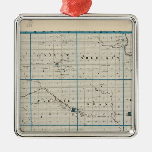 Kaart van Carroll County, staat Iowa Metalen Ornament (Voorkant)