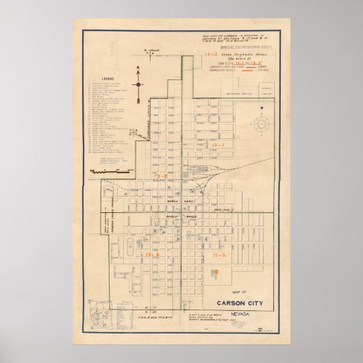 kaart van Carson City NV (1940) Poster (Voorkant)