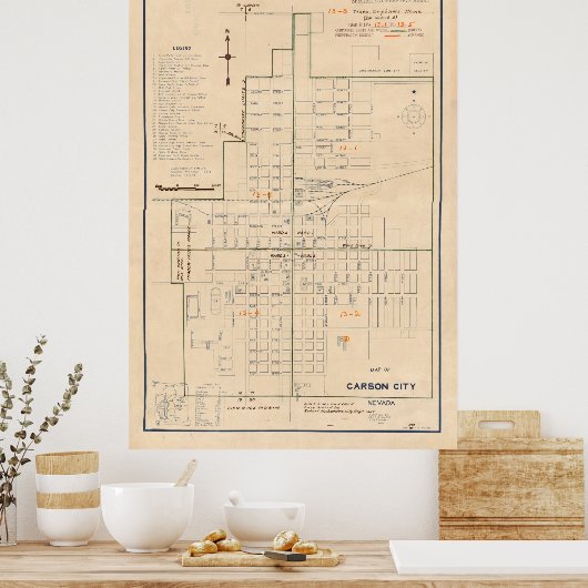  kaart van Carson City NV (1940) Poster (Keuken)