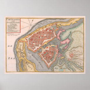  kaart van Cartagena Colombia (1766) Poster