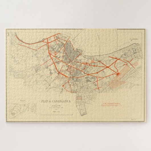  kaart van Casablanca Marokko (1917) Legpuzzel (Horizontaal)