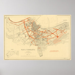 kaart van Casablanca Marokko (1917) Poster