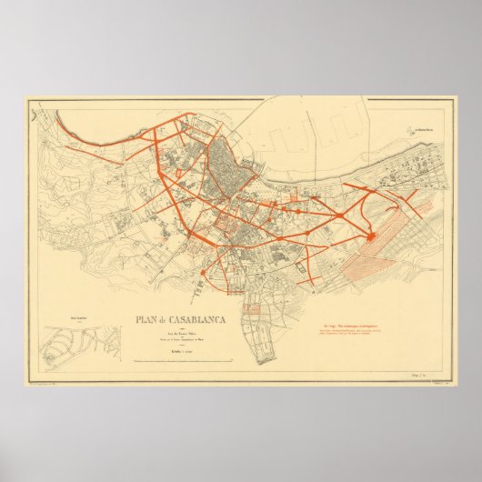  kaart van Casablanca Marokko (1917) Poster (Voorkant)