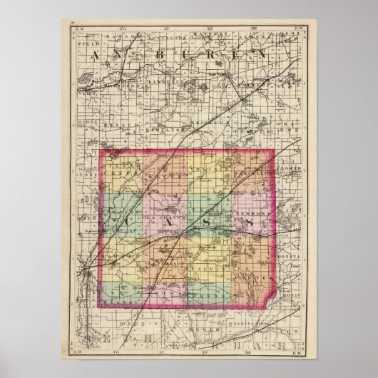 Kaart van Cass County, Michigan Poster (Voorkant)