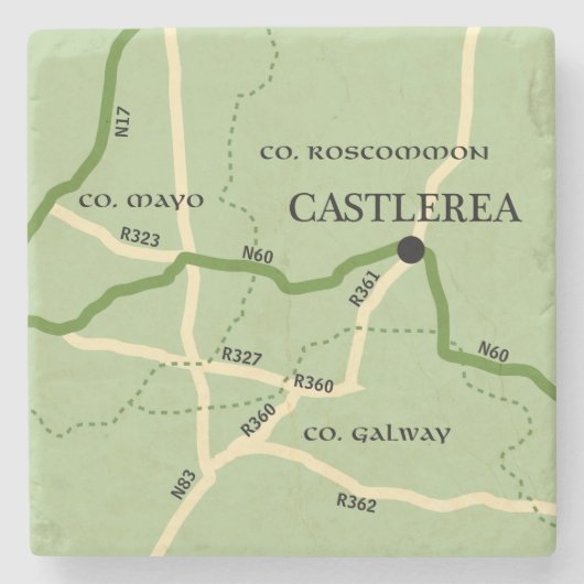 Kaart van Castlerea County Roscommon Ireland Stenen Onderzetter (Voorkant)