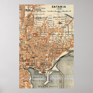  kaart van Catania Italië (1905) Poster