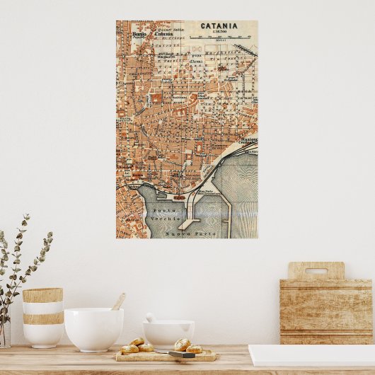  kaart van Catania Italië (1905) Poster (Keuken)