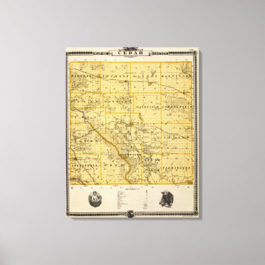 Kaart van Cedar County, staat Iowa Canvas Afdruk (Voorkant)
