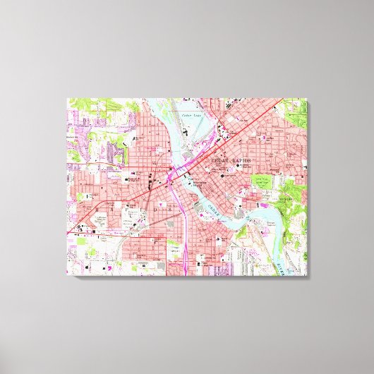kaart van Cedar Rapids Iowa (1967) Canvas Afdruk (Voorkant)