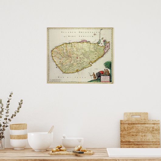 Kaart van Ceylon volgens Nicolas Visscher Poster (Keuken)