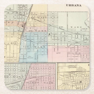 Kaart van Champaign, Urbana, Mattoon en Charleston Kartonnen Onderzetters