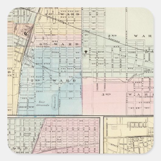 Kaart van Champaign, Urbana, Mattoon en Charleston Vierkante Sticker (Voorkant)