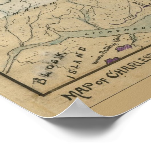 Kaart van Charleston Harbour Poster (Hoek)