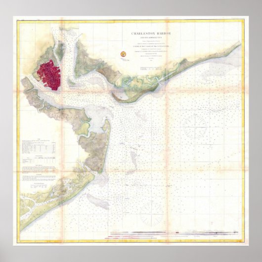 kaart van Charleston Harbour SC (1866) Poster (Voorkant)