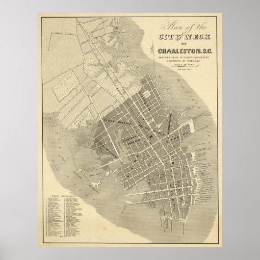  kaart van Charleston South Carolina (1844) Poster (Voorkant)
