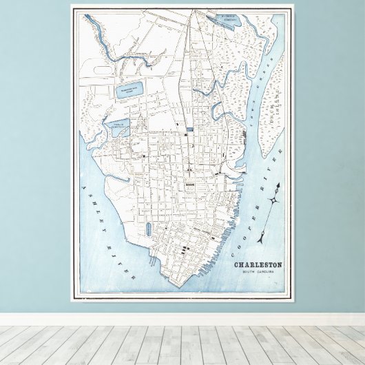  kaart van Charleston South Carolina (1898) Canvas Afdruk (Insitu (Houten vloer))