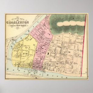 Kaart van Charleston, West Virginia Poster