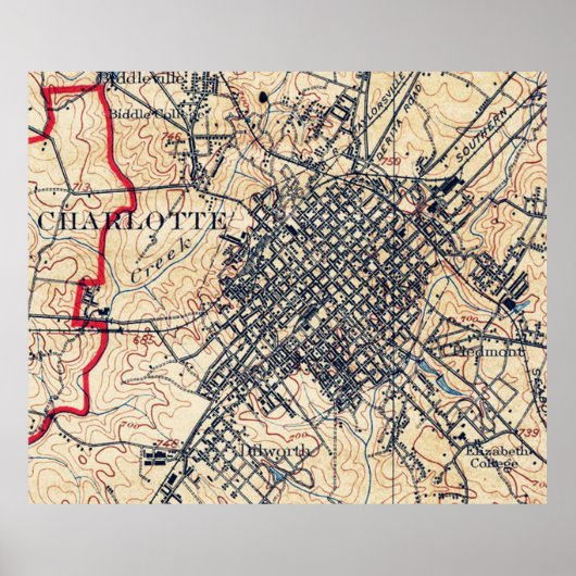  kaart van Charlotte North Carolina (1905) Poster (Voorkant)