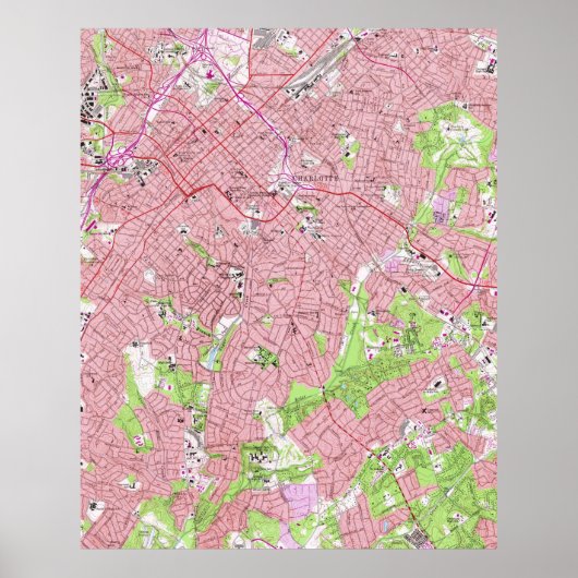  kaart van Charlotte North Carolina (1967) Poster (Voorkant)