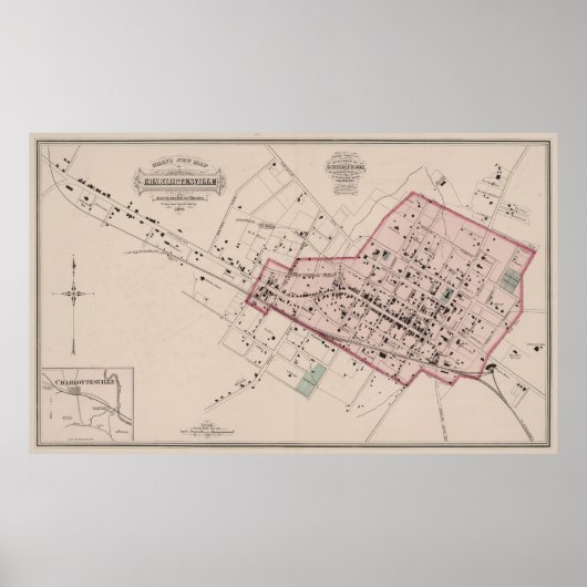 kaart van Charlottesville VA (1877) Poster (Voorkant)