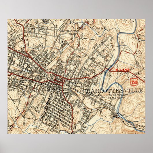  kaart van Charlottesville Virginia (1949) Poster (Voorkant)