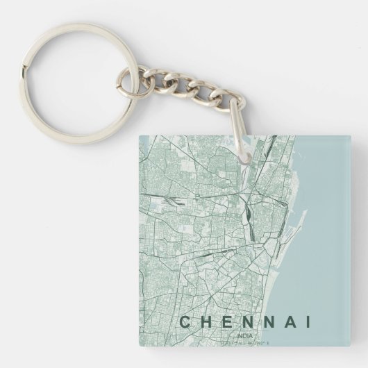 Kaart van Chennai India & aangepaste tekst Sleutelhanger (Voorkant)