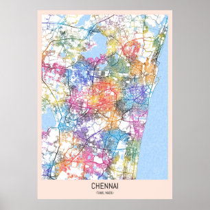 Kaart van Chennai Tamil Nadu Poster