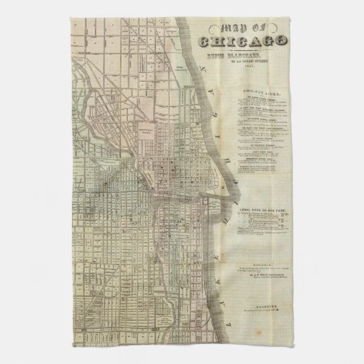  kaart van Chicago (1857) Theedoek (Verticaal)