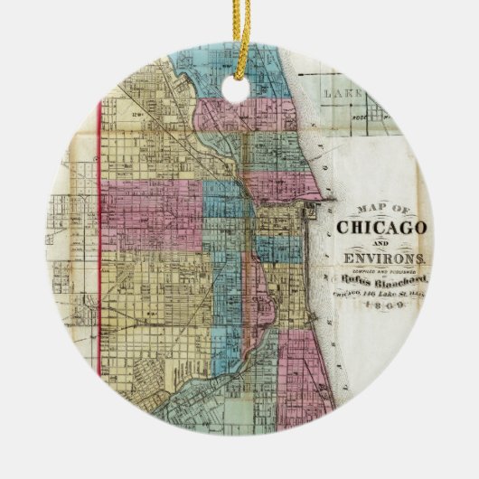 kaart van Chicago (1869) Keramisch Ornament (Voorkant)