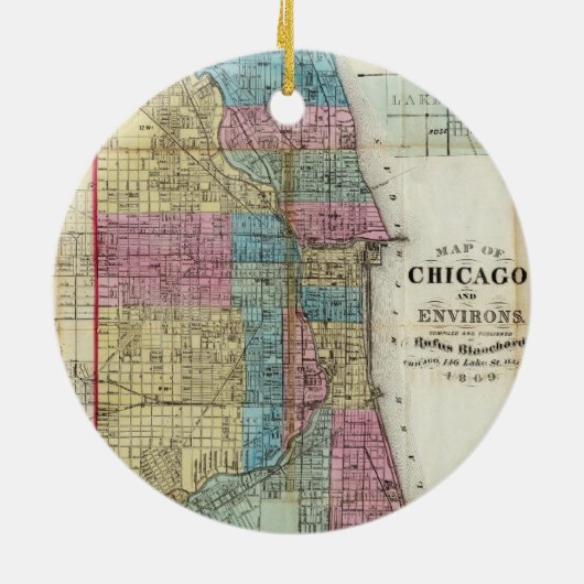  kaart van Chicago (1869) Keramisch Ornament (Achterkant)