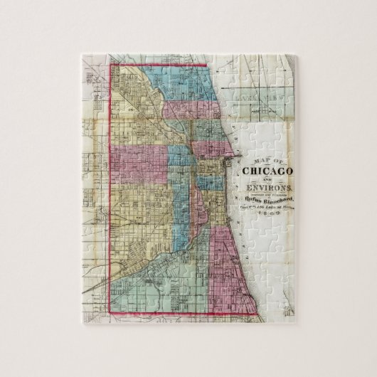  kaart van Chicago (1869) Legpuzzel (Verticaal)