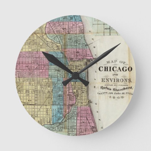  kaart van Chicago (1869) Ronde Klok (Voorkant)