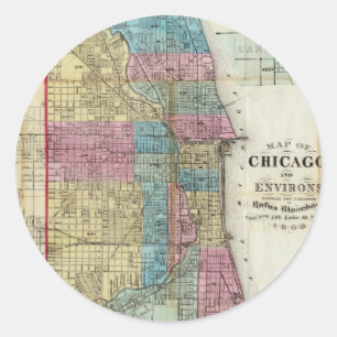 kaart van Chicago (1869) Ronde Sticker