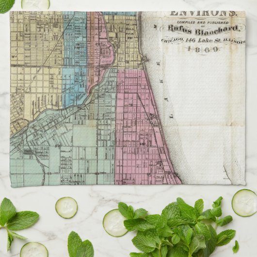  kaart van Chicago (1869) Theedoek (Gevouwen)