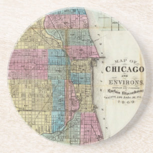 kaart van Chicago (1869) Zandsteen Onderzetter