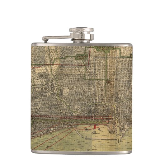  kaart van Chicago (1892) Heupfles