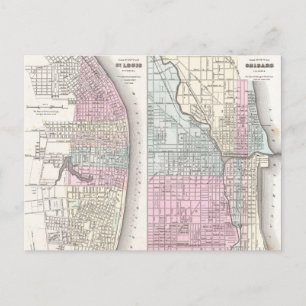  kaart van Chicago en St. Louis (1855)