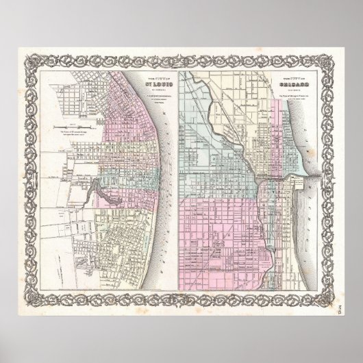 kaart van Chicago en St. Louis (1855) Poster (Voorkant)