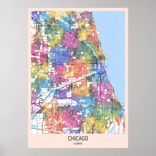 Kaart van Chicago Illinois City Poster (Voorkant)
