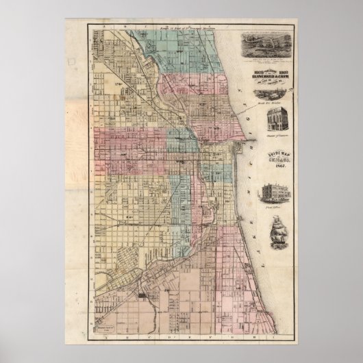 kaart van Chicago Poster (Voorkant)