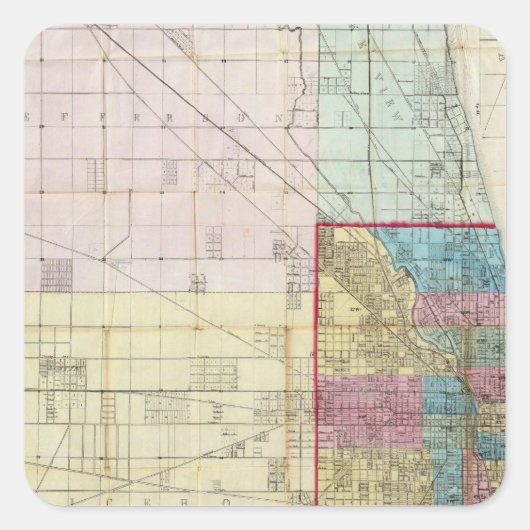 Kaart van Chicago Vierkante Sticker (Voorkant)